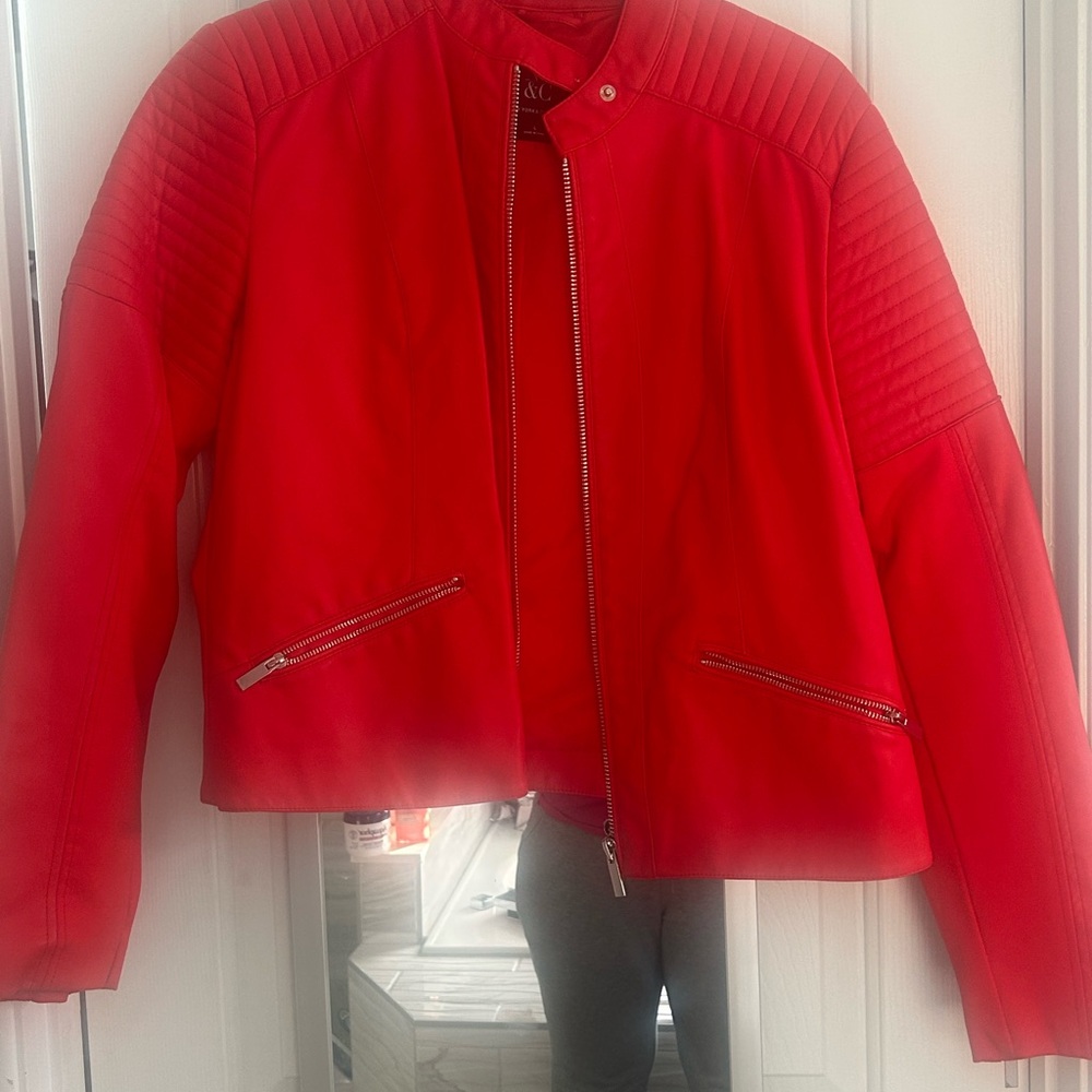 New York & Company Vibrant Red Leather Jacket